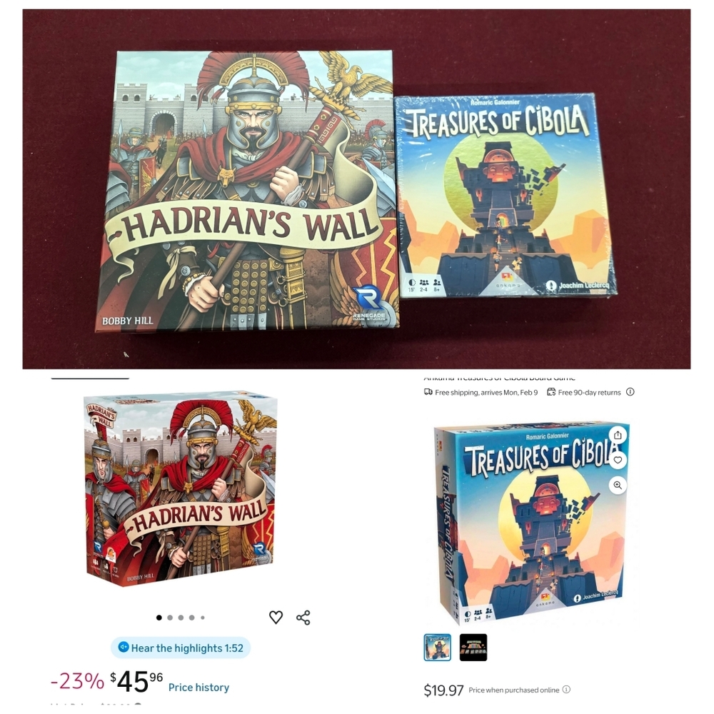 Hadrian's Wall Game (Renegade games) + Treasures of Cibola (Ankama) game lot